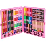 Set de pictura si desen pentru copii, 258 de piese, trusa plastic roz Household NewTrend