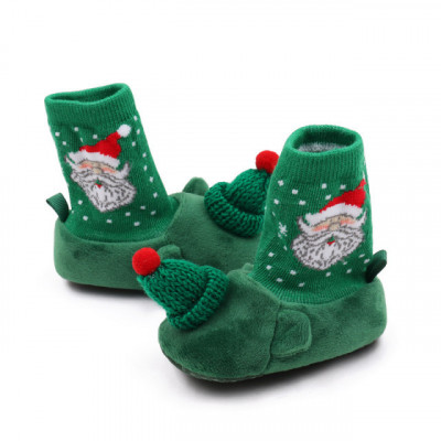 Botosei verzi cu ciorapel - Mos Craciun (Marime Disponibila: 9-12 luni (Marimea foto