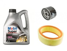 Kit revizie schimb ulei 10W40 4L + filtre Renault Clio II, Symbol I, Kangoo, Megane I benzina 1.4 8v Mobil 512305 MOBIL 10W40 4L + BK10001 + BK10100-2