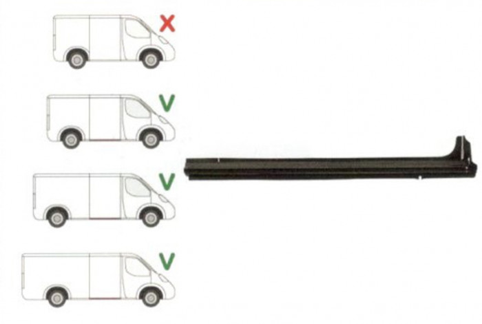 Prag Ford Transit (V184/5) 05.2000-04.2006 Dreapta , sub usa culisanta model Mijlociu/LUNG , lungime 1430mm, prag din metal