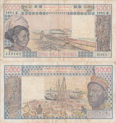1991, 5.000 Francs (P-708 Kn) - Senegal (Statele Africane de Vest) foto