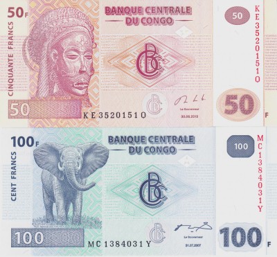 Bancnota Congo 50 si 100 Franci 2007/13 - P97b/98 UNC ( set x2 ) foto