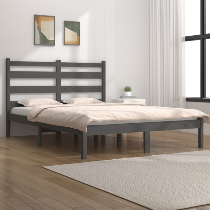 vidaXL Cadru de pat, gri, 200x200 cm, lemn masiv de pin 3103670