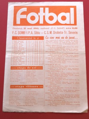 Program meci fotbal FC &amp;quot;SOIMII&amp;quot; IPA SIBIU-CSM DROBETA TURNU-SEVERIN(15.05.1983) foto