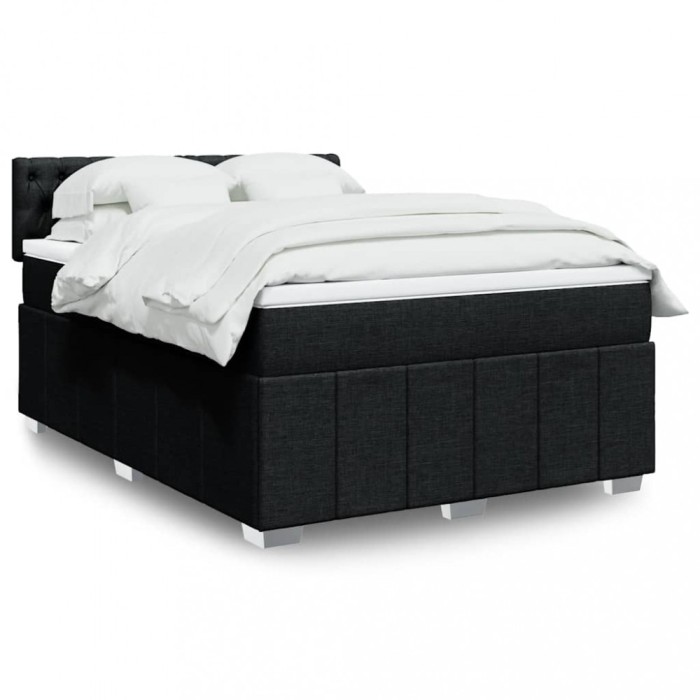 vidaXL Pat box spring cu saltea, negru, 140x190 cm, textil 3287072