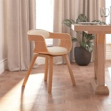 VidaXL Scaun de bucătărie, crem, piele ecologică și lemn curbat