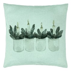 Perna Decorativa cu tematica de Craciun, Lumanari, 3, 40x40 cm, Verde Menta, Husa Detasabila, Burduf foto