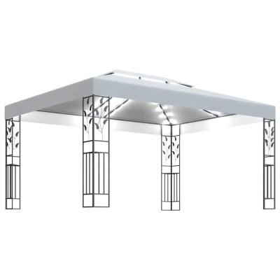 Pavilion cu acoperis dublu &amp;amp; siruri de lumini LED, alb, 3x4 m foto