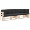 Canapea 2 locuri din paleti lemn pin tratat Gossi, perne incluse, 110x65x55cm, exterior/interior, maro/negru
