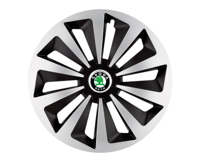 Set 4 capace roti Fox Gri-Negru R15 pentru gama auto Skoda