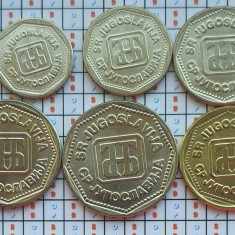 Set 6 monede Iugoslavia 1, 2, 5, 10, 50, 100 Dinara 1993 UNC - km 154-159 - A021