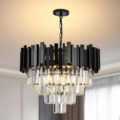 Candelabru Rowan Cristal 5xE14 Diametru 40cm Negru Auriu