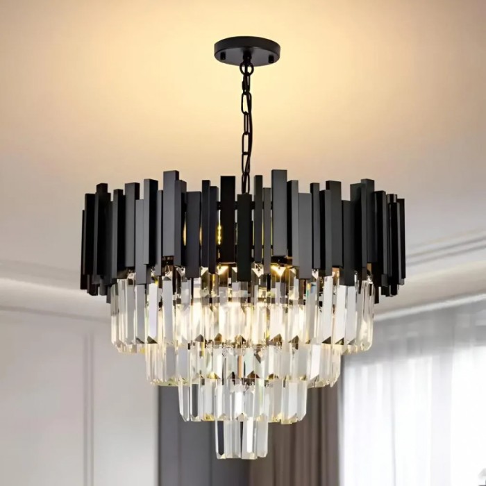 Candelabru Rowan Cristal 5xE14 Diametru 40cm Negru Auriu
