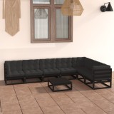 vidaXL Set mobilier grădină cu perne, 8 piese, negru, lemn masiv pin 3076803