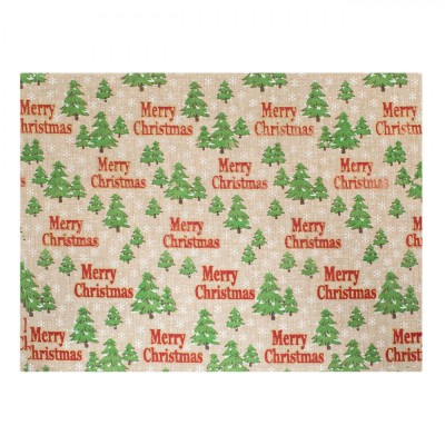 Suport Farfurie Crăciun, Model Brazi, Mesaj Merry Christmas, Bej, 40x30cm foto
