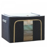 Cutie de depozitare pliabil&Auml; premium, 100l, &Egrave;es&Auml;tur&Auml; oxford impermeabil&Auml;, cadru metalic, fermoar dublu, fereastr&Auml; transparent&Auml;, imprimeu cu bul