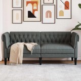 Canapea Chesterfield cu 2 locuri, gri &icirc;nchis, material textil