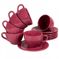 Set 6 cesti cu farfurie pentru cafea, Cesiro, 160 ml, Visiniu Soft Malberry foto