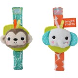 Bright Starts Wrist Pals Toy zornăitoare de ținut &icirc;n m&acirc;nă pentru dentiție Monkey &amp; Elephant 0 m+ 2 buc