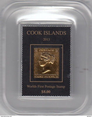 COOK 2013 WORLD FIRST POSTAGE STAMP GOLD FOIL foto