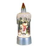 Decoratiune de craciun tip lumanare, flippy, lumanare de cristal fara fulgi de zapada, model om de zapada, iluminare led, 13 x 5 x 5 cm, baza gri, tra