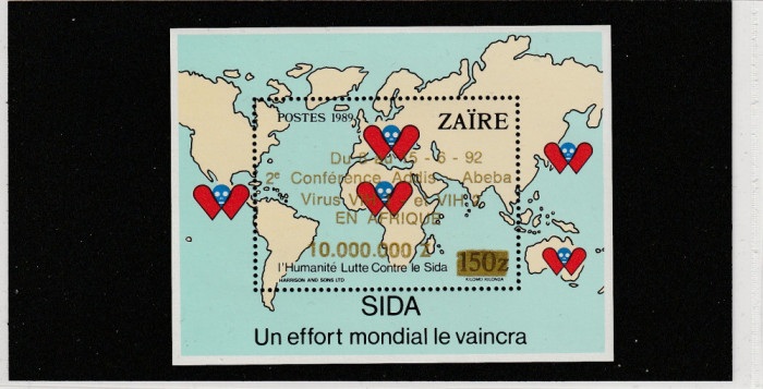 Zair 1990-Lupta umanitatii contra SIDA,colita dantelata ,MNH,Bi.Bl.58