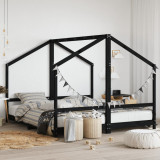 Cadru de pat pentru copii negru 2x(90x200) cm lemn masiv de pin GartenMobel Dekor, vidaXL