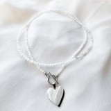 Colier choker dublu la baza gatului cu piatra lunii si pandativ inima