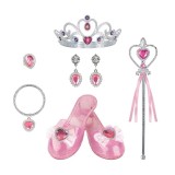 Set Joaca 6 Accesorii Printesa, coroana, pantofi, cercei, bagheta, bratara si inel, Roz, ATU-082070, Oem