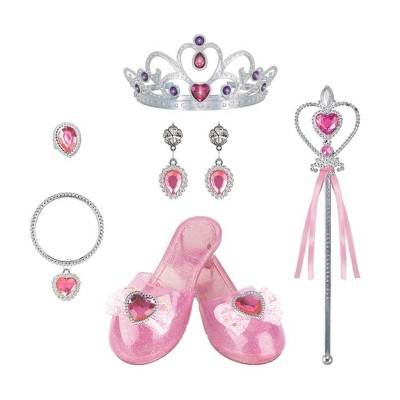 Set Joaca 6 Accesorii Printesa, coroana, pantofi, cercei, bagheta, bratara si inel, Roz, ATU-082070 foto