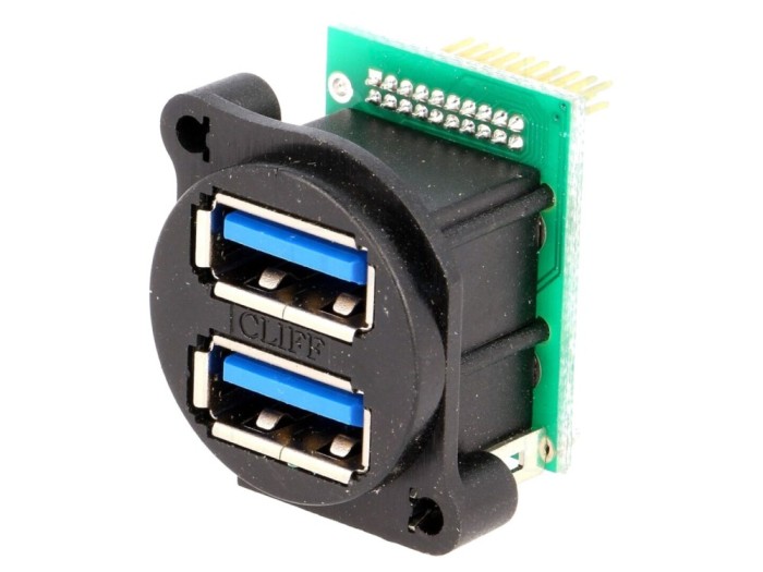 Conector USB A panou, USB 3.0, dublu