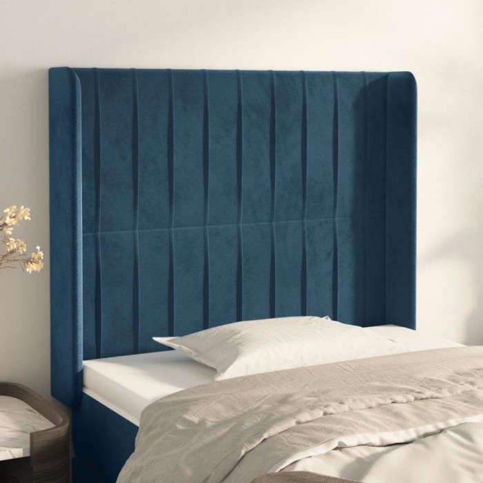 vidaXL Tăblie pat cu urechi albastru &icirc;nchis 103x16x118/128 cm catifea 3119864