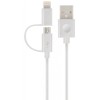Cablu Date si Incarcare USB-A - Lightning / microUSB Forever MFi 2in1, 18W, 1m, Alb, Apple