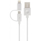 Cablu Date si Incarcare USB-A - Lightning / microUSB Forever MFi 2in1, 18W, 1m, Alb, Apple
