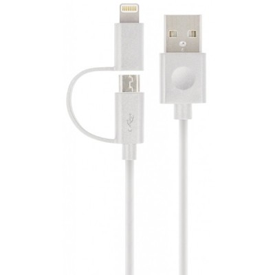 Cablu Date si Incarcare USB-A - Lightning / microUSB Forever MFi 2in1, 18W, 1m, Alb foto
