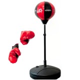 Set sac de box pentru copii, cu baza stabila, reglabila 90&ndash;124 cm, manusi si pompa incluse, negru-rosu Household NewTrend
