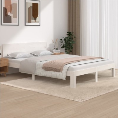 vidaXL Cadru de pat, alb, 140x200 cm, lemn masiv de pin 810496 foto