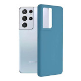 Husa Samsung Galaxy S21 Ultra Silicon Albastru Slim Mat cu Microfibra SoftEdge