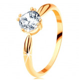Inel de logodnă din aur 585 - braţe rotunjite, zirconiu rotund strălucitor de culoare transparentă - Marime inel: 50