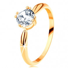 Inel de logodnă din aur 585 - braţe rotunjite, zirconiu rotund strălucitor de culoare transparentă - Marime inel: 57