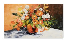 Tablou Aranajament floral regal pictat manual living, dormitor, 100x60cm ulei pe panza efect 3D, Valentin Pop