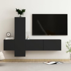 Set dulapuri TV, 3 piese, negru, lemn prelucrat foto