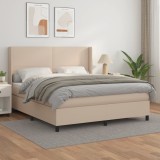 vidaXL Pat box spring cu saltea, cappuccino, 160x200cm piele ecologică
