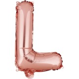 Balon folie metalizata litera l, flippy, 40 cm, umflati cu heliu sau aer, ambalaj individual, pai inclus, rose gold