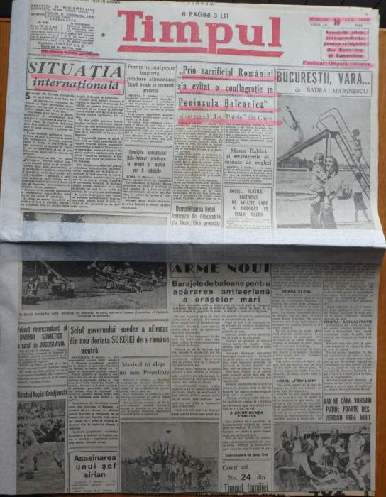 Ziarul Timpul, 10 Iulie 1940, refugiatii din Basarabia si Bucovina de Nord
