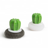 Set burete de spalat vase din fibre de otel/plastic - 2 buc. - model cactus - 8.5 x 8 cm, Family Pound