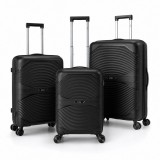Set 3 trollere de calatorie, valize negre de bagaje cu roti, 3 &icirc;n 1, usoare si rezistente, incuietoare cu cifru, JollyMag WP12CZ