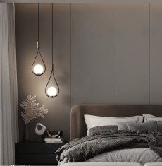 Lustra pe cablu, lacrima, 2 globuri sticla alb, corp negru, dulie E14, lungime reglabila maxim 1.2 m