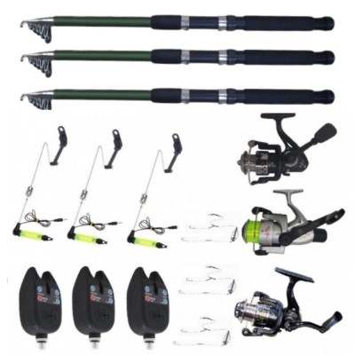 Set 3 lansete Ultra Carp 3 metrii, 3 senzori eastshark, 3 swingeri led, 3 mulinete si forfati foto