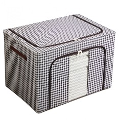 Cutie de depozitare pliabil&Auml; premium, 66l, textil, cadru metalic, fermoar bidirec&Egrave;ional, fereastr&Auml; transparent&Auml;, design zebr&Auml;, alb-negru, 50x40x3